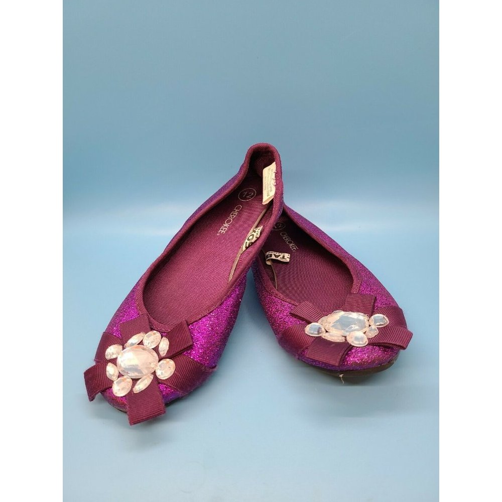 Cherokee Toddler Girl Size 12 Slip On Ballet Flats Purple Sparkle